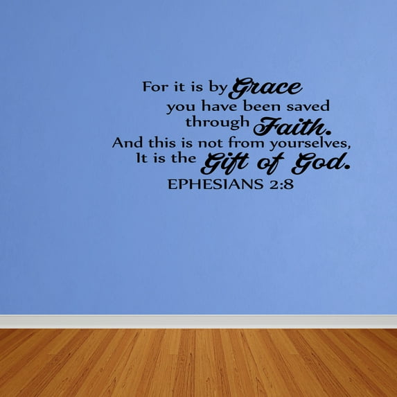 Empresal It Is By Grace Ephesians 2:8 Scripture Vinyl Wall Decal Words Black 28"Hx13"W DP355