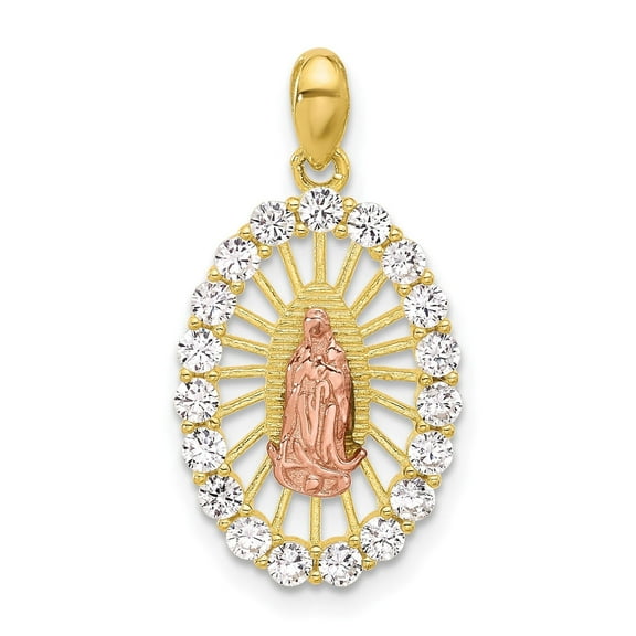 Sterling Silver Virgin Mary Pendant Necklace for Women with Rose and Gold Tone Accents, Cubic Zirconia Halo, Catholic Christian Religious Medal Jewelry