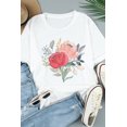 thumbnail image 3 of ABPHQTO Camiseta de mujer blanca con cuello redondo y estampado de flores entallado, 3 of 5