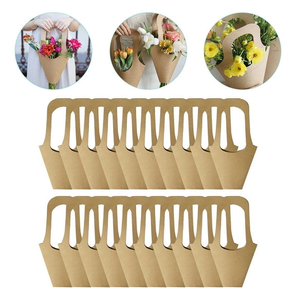 jojofuny 20Pcs Khaki Paper Bouquet Bags for Fresh Flower Packaging and present Wrapping