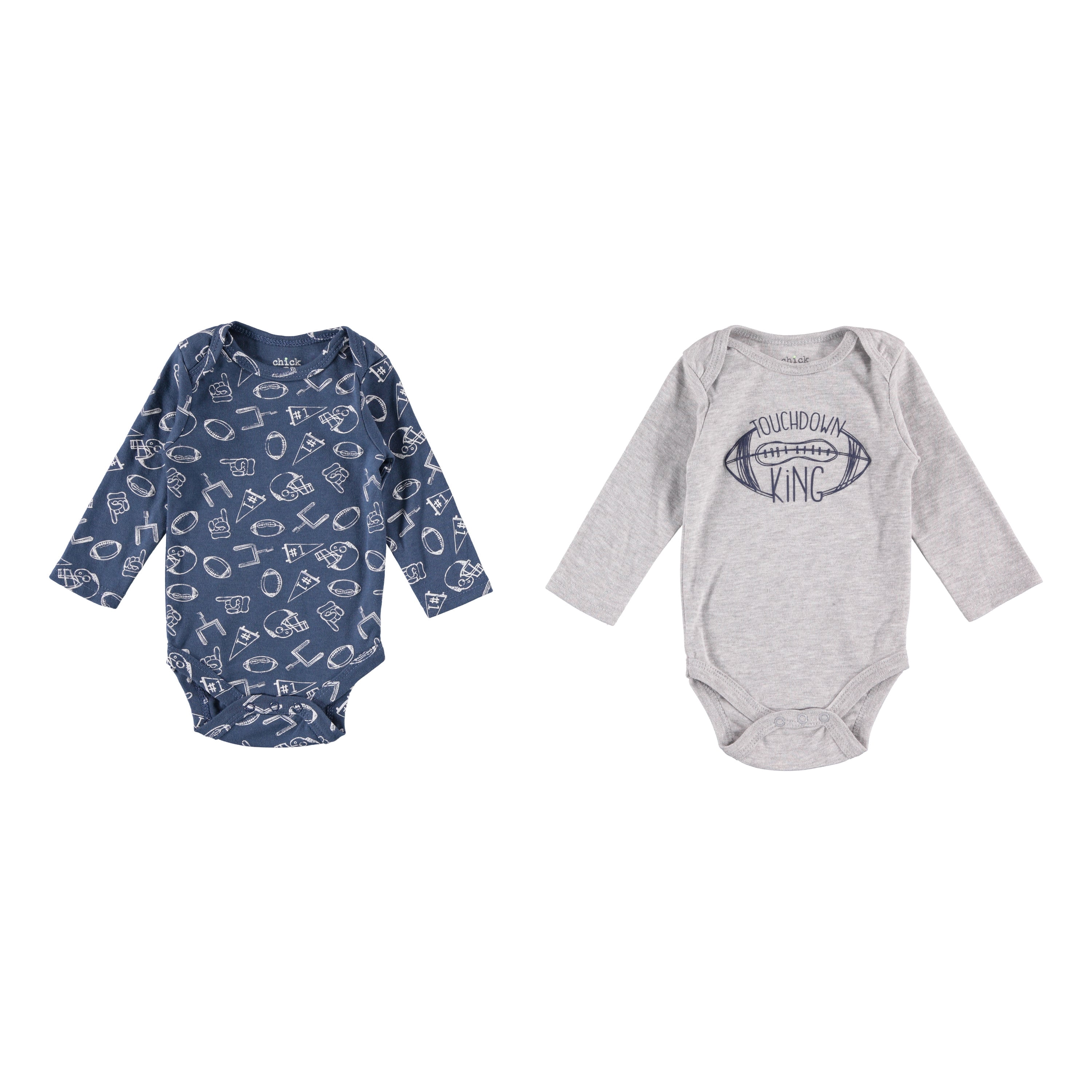 Baby Boy Newborn Essentials Baby Onesie Long sleeve Bodysuit 2 PC Set Football Nautical Blue 6-9M