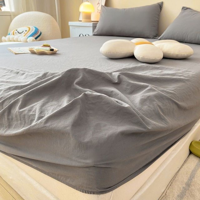 Washed Cotton Fitted Sheet Non Slip Fitted Sheet Elastic Band Around Mattress Cover Bed Cover And Pillowcase