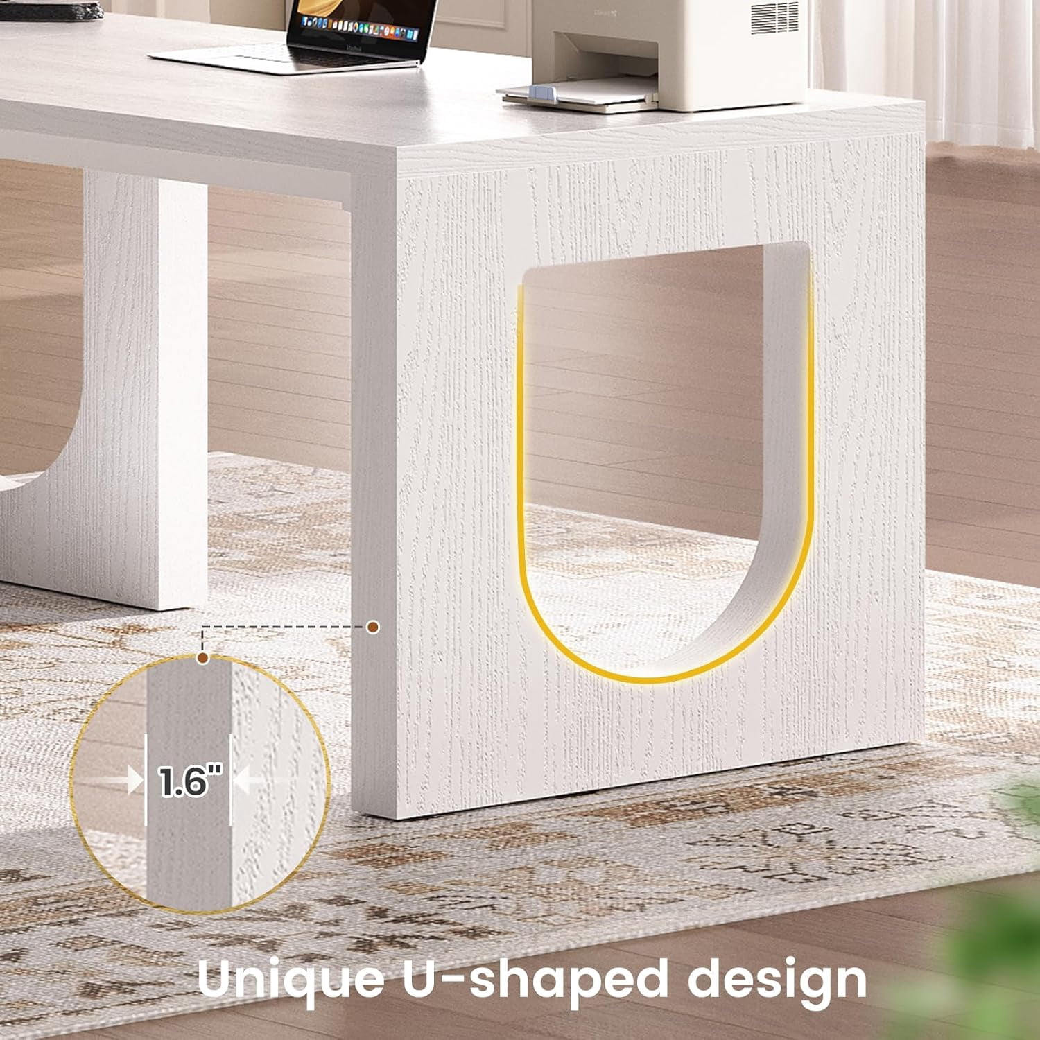 63" L Shaped Computer Desk with 3 Drawers, Modern Wood Corner Office Desk with U-Shaped Legs & Relief Texture, Executive Desk