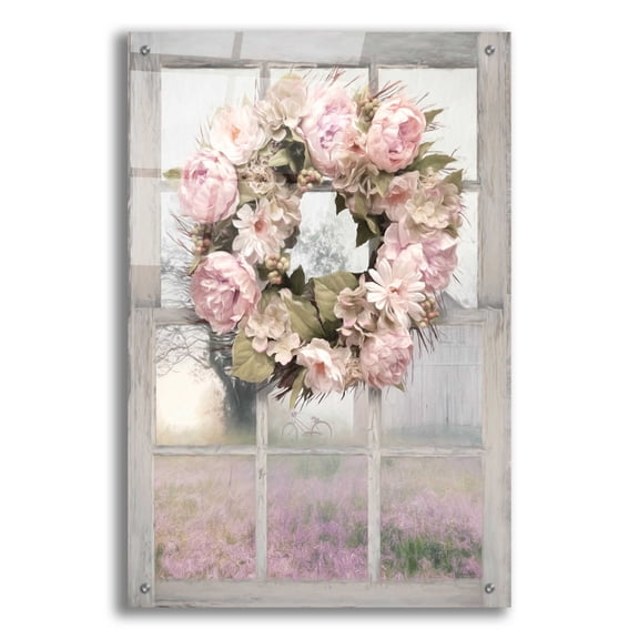 Epic Art 'Spring Peony Wreath' by Lori Deiter Acrylic Glass Wall Art, 24"x36"