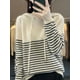 thumbnail image 2 of Women's Hoodies 100% Merino Wool Sweater Striped Long Sleeve Casual Loose Pullover Cashmere Knitwears Korean Fashion New Knit, 2 of 5