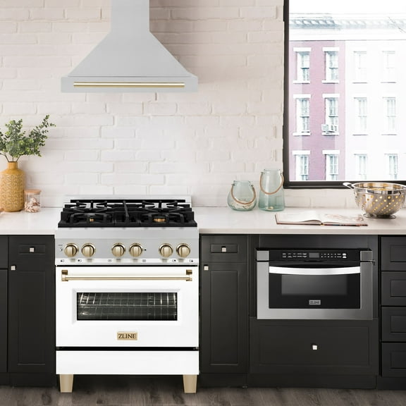 ZLINE 30 ZLINE Autograph Edition Stainless Steel Range Hood with Stainless Steel Shell and Champagne Bronze Handle (KB4SNZ-30-CB