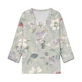 thumbnail image 6 of JoveMarine Women's V-Neck 3/4 Sleeve Floral Print Top Casual Blouse with Slit Hem Spring Fall Fashion Tunic for Daily Wear Weekend Light Gray S, 6 of 6