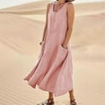 thumbnail image 3 of Sleeveless Maxi Dress for Women 2023 Summer Cotton Linen Boho Tank Dress Loose Flowy Beach Long Dresses with Pockets, 3 of 4