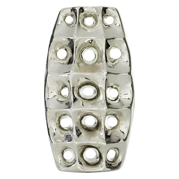 DecMode 14" Silver Ceramic Vase with Cut Out Designs