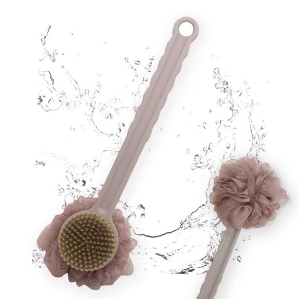 Reiche Back Scrubber, exfoliante para espalda con cepillo corporal con cerdas de esponja 2 en 1 y cepillo para espalda con mango largo para ducha, mejora la salud de la piel, apto para hombres y