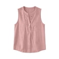 thumbnail image 4 of oqasdz Tank Tops for Women Sleeveless Button Crewneck Solid Color Shirt Comfort Loose Fit Blouse Lightweight Daily Wear Versatile Casual Outdoor,Pink,XL, 4 of 4