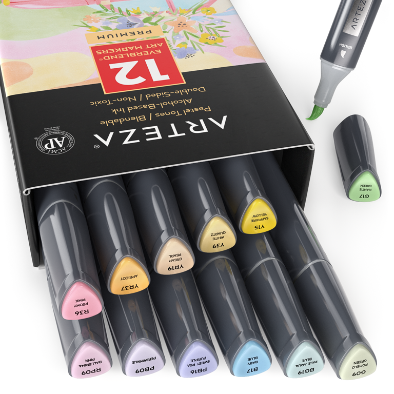 Arteza Professional EverBlend Dual Tip Ultra Artist Brush Sketch Markers,  Assorted Colors, Alcohol-Based, Replaceable Tips - 144 Pack