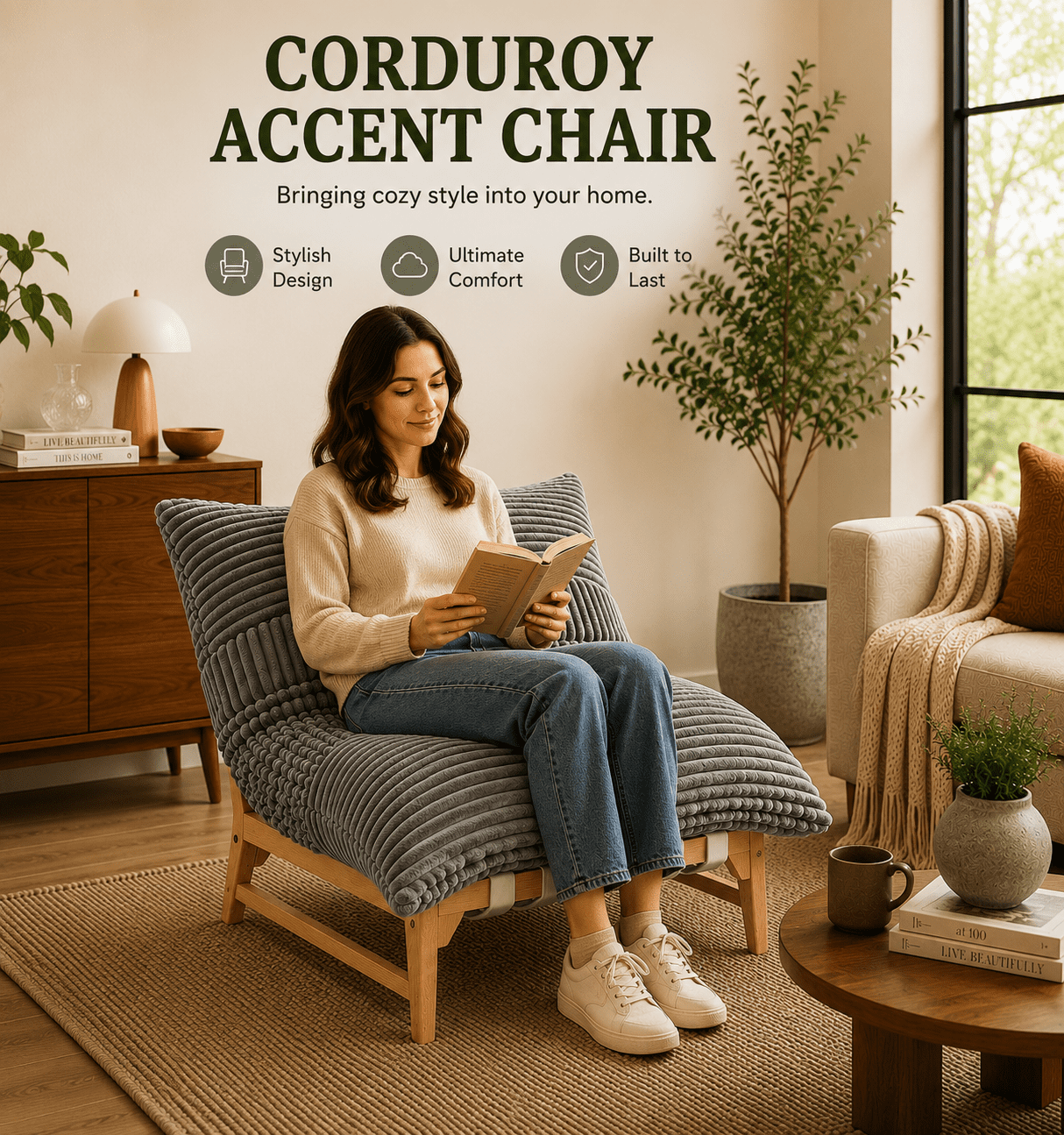 MOONMISS Oversized Cloud Lounge Accent Chair, Comfy Reading Chair for Living Room,Gray