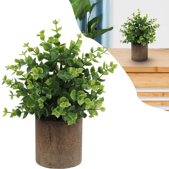 1PC Artificial Potted Plants, Realistic Faux Greenery in Cement Pots for Home Office Desk Bookshelf Decor, Small Fake Plants for Indoor Tabletop Decoration