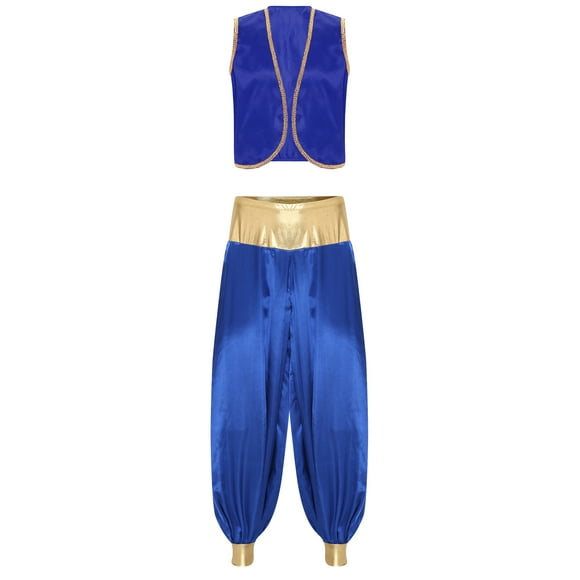 LiiYii Men's 2Pcs Arabian Prince Cosplay Vest Coat with Long Pants Costume for Halloween Party Royal Blue&Royal Blue 3XL