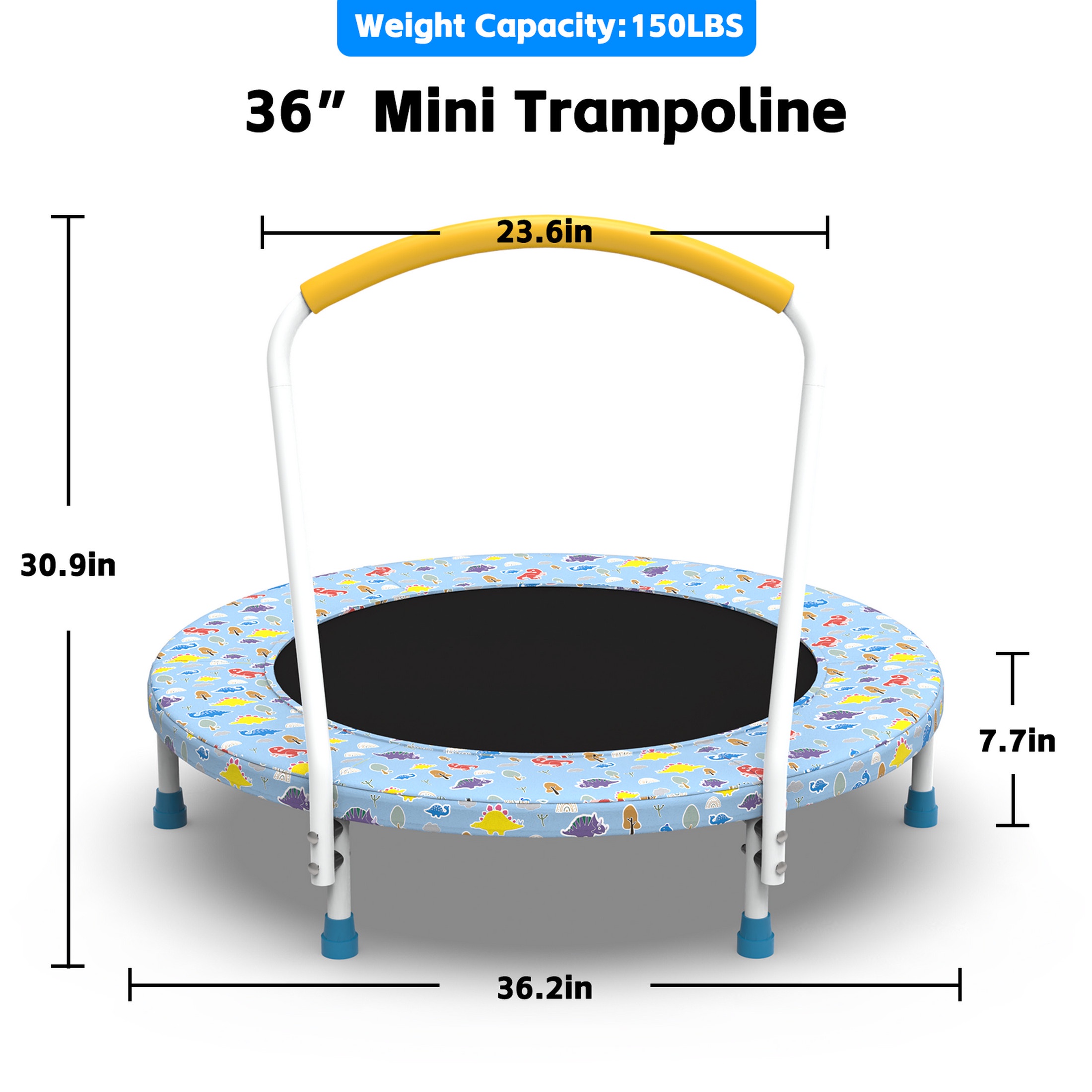 36" Mini Trampoline for Kids with Handle, Toddler Trampoline, Exercise Rebounder with Foam Handle, Indoor Trampoline, Kids Mini Trampoline, Small Rebounder Trampoline for Indoor and Outdoor Use