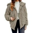 thumbnail image 2 of Women's Double Faced Fleece Jacket, Solid Color Zip Up Hoodie, Oversized Casual Coat, Winter Fall Outerwear, Fleece Lined Hooded Jacket, Warm Loungewear, Everyday Wear Khaki XXL, 2 of 4