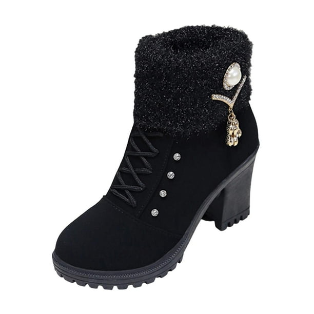 Women Winter Boots Chunky Block Heel with Heel Autumn Winter Trendy with Zipper 36