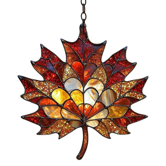 Maple Leaf Suncatcher Acrylic Stained Glass Window Hanging Maple Leaves Fall Fall Leaf Window Wall Hanging Ornament For Thanksgiving Autumn Party Orange1