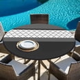 thumbnail image 6 of Black Morocco Round Tablecloth, Fitted Table Cover with Elastic for 36"-44" Round Tables, Grey Striped Middle Century Patterned Table Cloth Outdoor Indoor Dinning Party Waterproof Tablecloths, 6 of 7