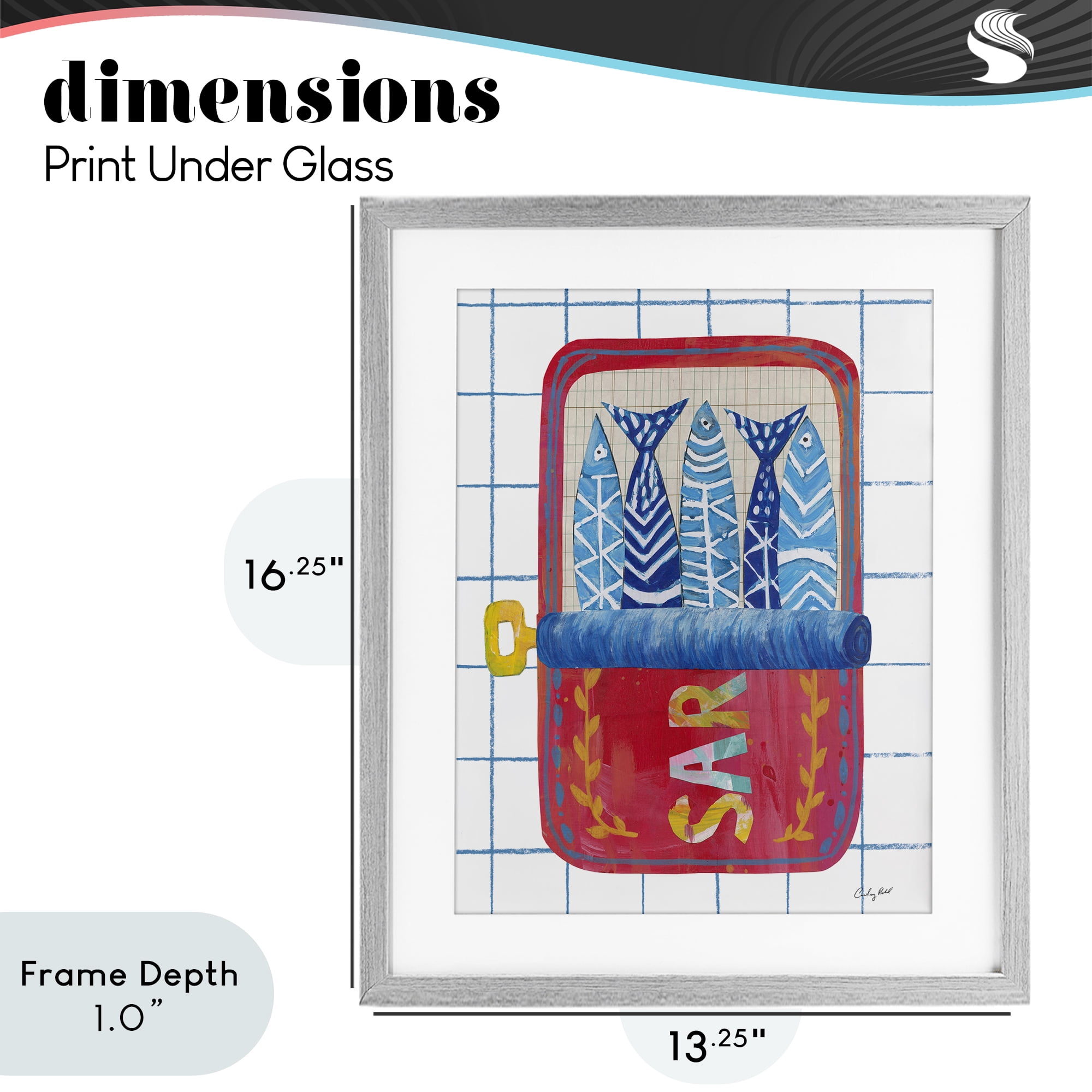 Stupell Industries Silly Sardines Red Tin Gray Framed Print Under Glass, design by Courtney Prahl