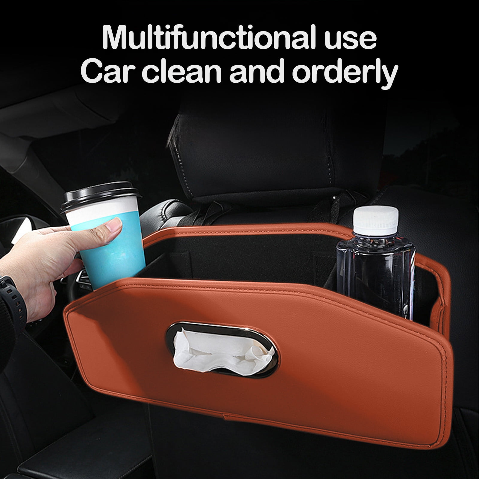 Car Headrest BackSeat Organizer with Cup Holder and Paper Towel Case - Hangable Storage Box for Car Backseat, Interior Decoration, Multifunctional Auto Travel Accessories