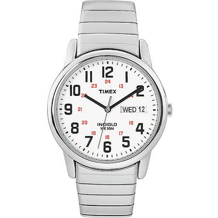 Men's Easy Reader Watch, Silver-Tone Extra-Long Stainless Steel Expansion (Best Long Lasting Watches)