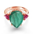 thumbnail image 2 of Gem Stone King 10.86 Ct Green Malachite Red Created Ruby 18K Rose Gold Plated Silver Ring (Size 8), 2 of 5
