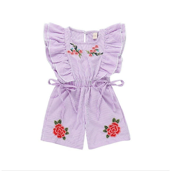 Nouveau-né Bébé Filles Fleur Rayure Volant Romper Broderie Combinaison Vêtements Été 6M-5Y