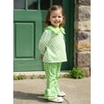 thumbnail image 5 of Loicainy Baby Toddler Girls Irish Outfits Set,6 12 18 24 Months 2T 3T 4T  Long Sleeve Doll Collar Dots T-shirt with Plaid Flare Pants Spring Clothes Sets, 5 of 9