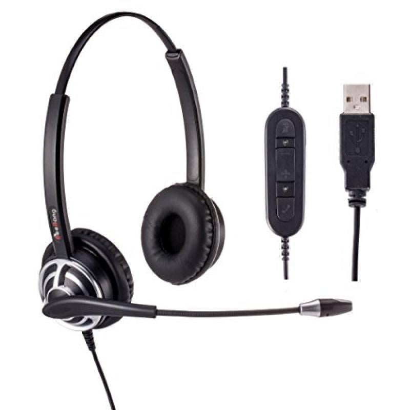 Binaural USB Headset with Noise Cancelling Microphone for Skype