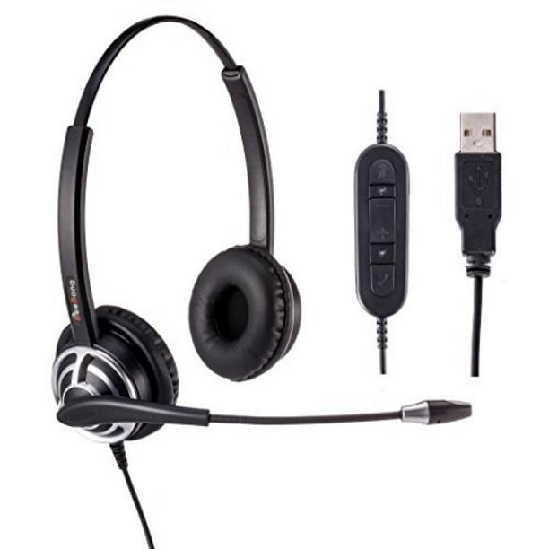 Binaural USB Headset with Noise Cancelling Microphone for Skype
