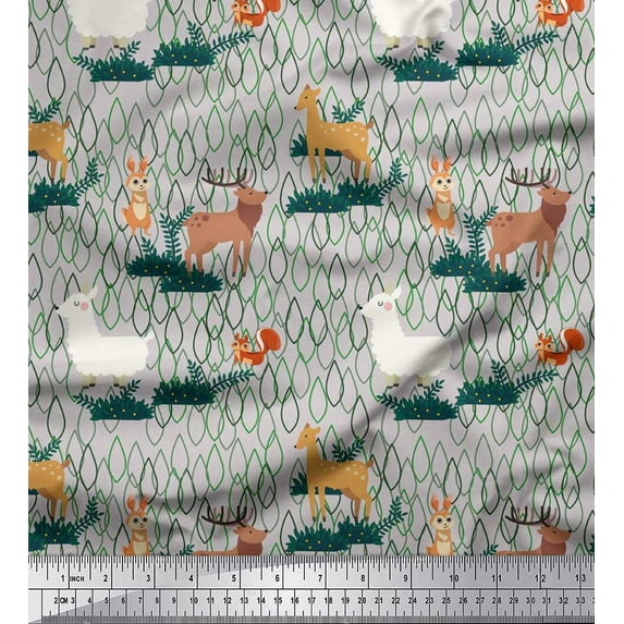 Soimoi Rayon Fabric Rabbit,Sheep & Deer Kids Print Fabric by Yard 42 Inch Wide