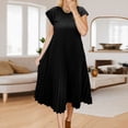 thumbnail image 2 of ZQUUVOU Women's Plus-Size Casual Dress Short-Sleeved Mid-Length Pleated High-Waisted Solid Color Dress Black, 2 of 6