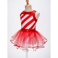 thumbnail image 5 of iEFiEL Kids Girls Christmas Sequins Miss Santa Dance Costume Holiday Stripes Leotard Tutu Dress Red-C 10, 5 of 7