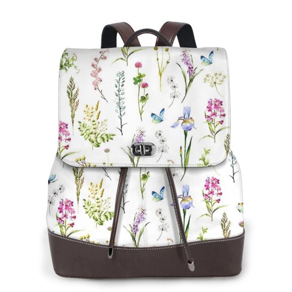 Wildflowers Women's Leather Backpack All-Over Print Bag for Work and Travel