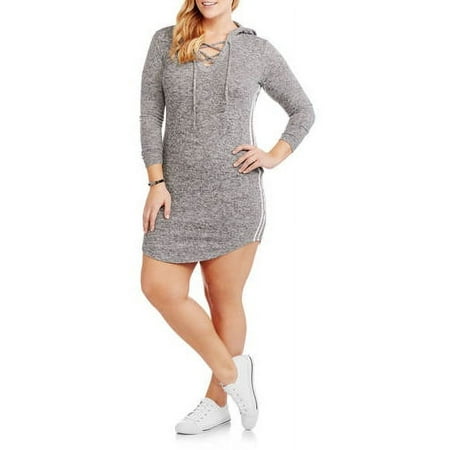 Juniors' Plus Lace Up Hoodie Dress