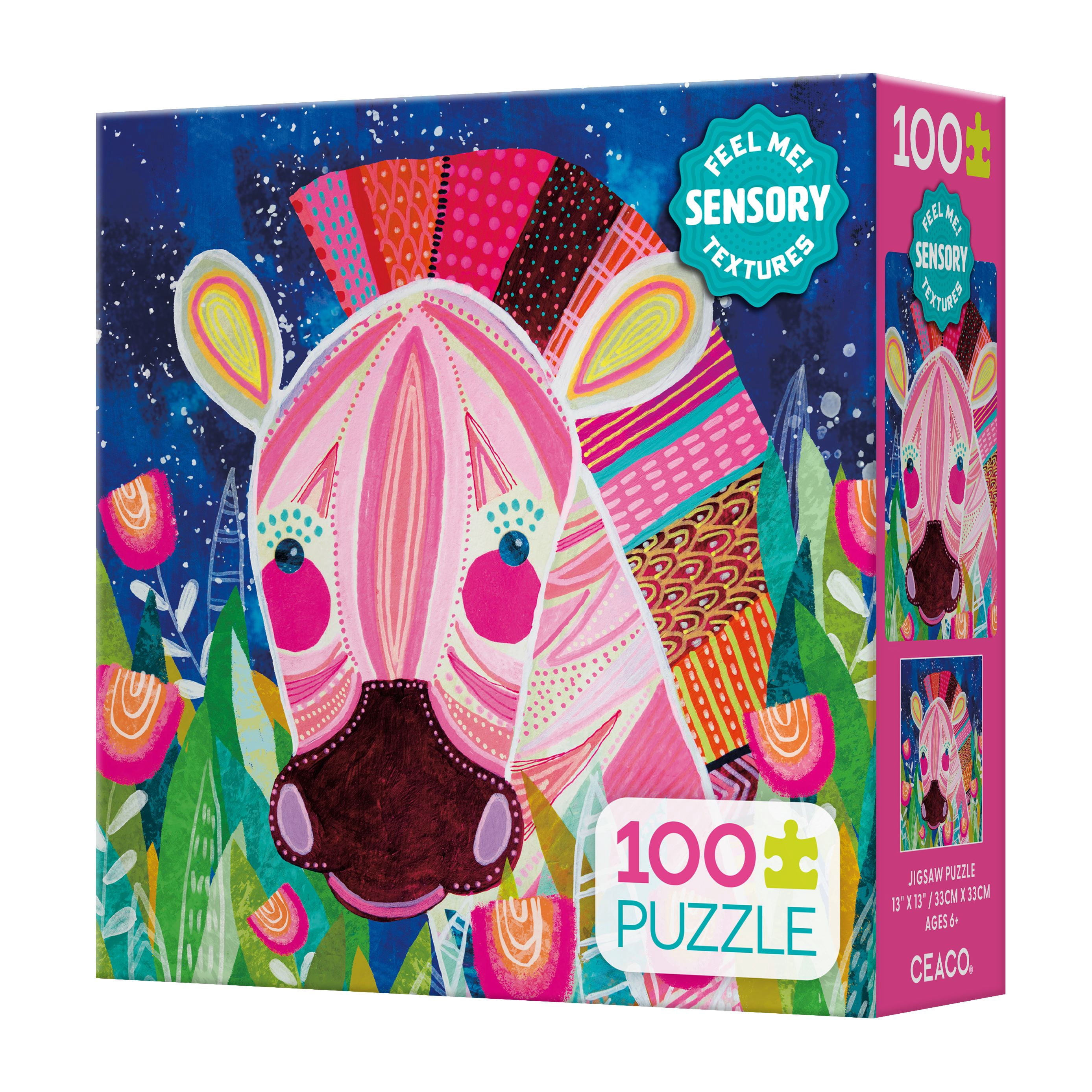 Ceaco Kids Deluxe 100 Piece Colorful Zebra Sensory (Eulalia Mejia) Interlocking Jigsaw Puzzle
