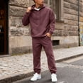 thumbnail image 2 of Nokdvo Men 2 Piece Sweatsuits Sets Fashion 2025 Fleece Letter Print Drawstring Hoodie and Sweatpants Fall Winter Hooded Solid Color Ribbed Pullover Set with Pocket,Wine 2XL, 2 of 4