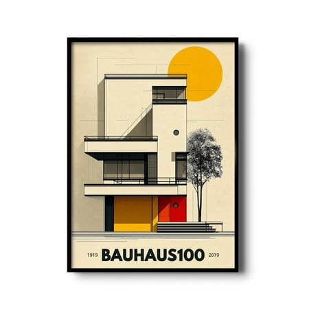 Bauhaus100 Architecture Art Print Minimalist Modernist Wall Bauhaus School Design 1919-2019 Tribute #1688 Stretched Canvas Size 16×24