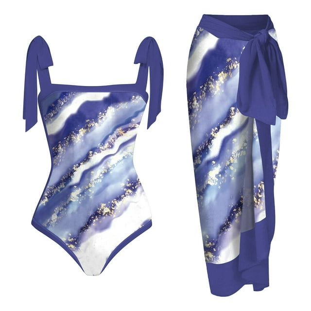 MKLEKYY Trajes De Baño Mujer Completo Women 1 Piece Swimwear+1 Piece Cover Up Two Piece Vintage Print Swimsuit Monokini Bikini 2 Piece Swimsuits Two Piece Tankini Set 773