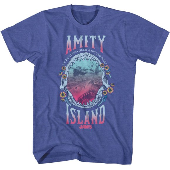 Jaws Shark Teeth And Floral Royal Heather Adult T-Shirt