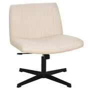 CL.HPAHKL Criss Cross Chair, Modern Height Adjustable Cross Legged Office Chair Armless Fabric Wide Desk Chair No Wheels Swivel Vanity Chairs with Backs for Home Office, Small Space (1, Beige)