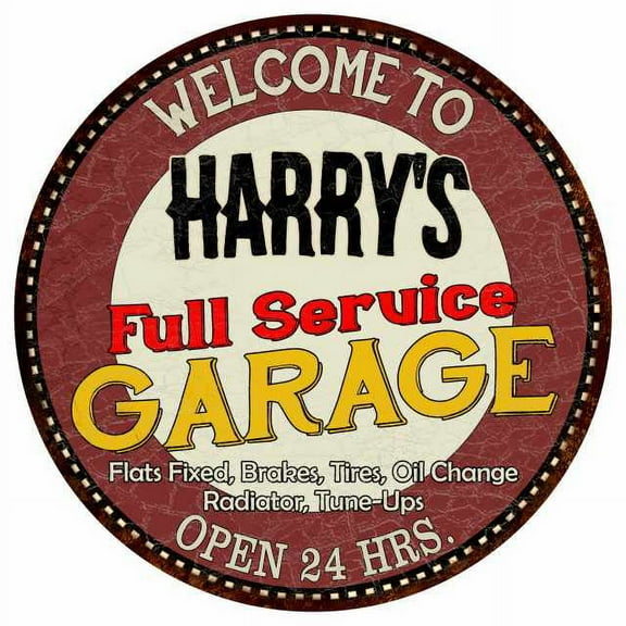 Harry's Full Service Garage 14" Round Metal Sign Man Cave Décor 100140037173