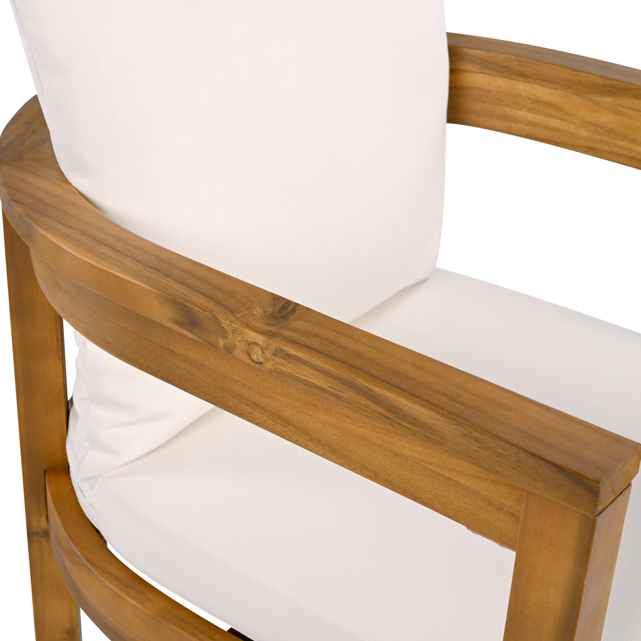 Christopher Knight Home 3PCS Outdoor Patio Set, Acacia Wood Chairs with Beige Cushion & White Side Table