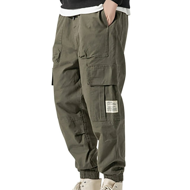 Pantalones largos de moda para hombre, con cordón, cintura elástica, multibolsillos, informales, largos y deportivos.