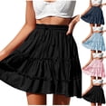 thumbnail image 3 of Oksale Womens Flowy Mini Skirt Vacation Beach 2026 Ruffle Tiered Skirts Cozy Drawstring Stretch High Waist Skirt Navy 3XL, 3 of 8