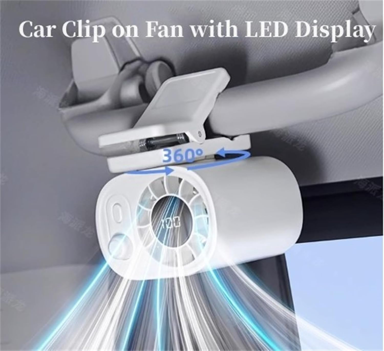 Car Clip On Fan with LED Display - 360° Rotation, 100 Speeds Adjustable, Portable Mini Personal Fan, USB Rechargeable, Compact Fans for Travel, Work, Camping