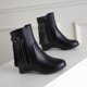 thumbnail image 4 of NECHOLOGY Botas Mujer Adulto Femenino Zapatos Botines mujer Botas de realce interior con cremallera lateral y hebilla de cinturón con borlas de cuero de color sólido para mujer (Black, 9), 4 of 7