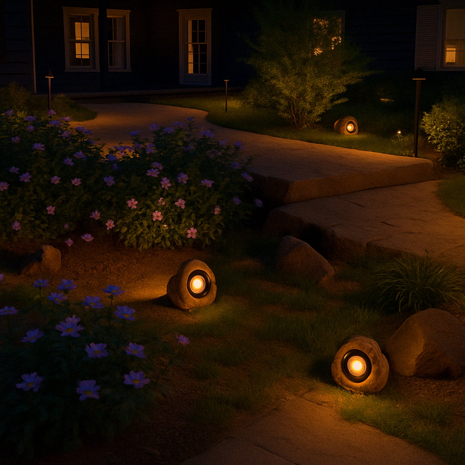 6 Pack 5CCT LED Outdoor Stone Lights, 12-24V AC/DC, 5W Low Voltage Outdoor Landscape Spotlights for Garden & Yard, Triangular Stone Light, IP65 Weatherproof, Yellow